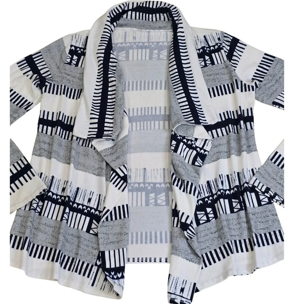 Womens Size XL Open Front Geometric Print Cardigan Navy‎ & Cream Soft